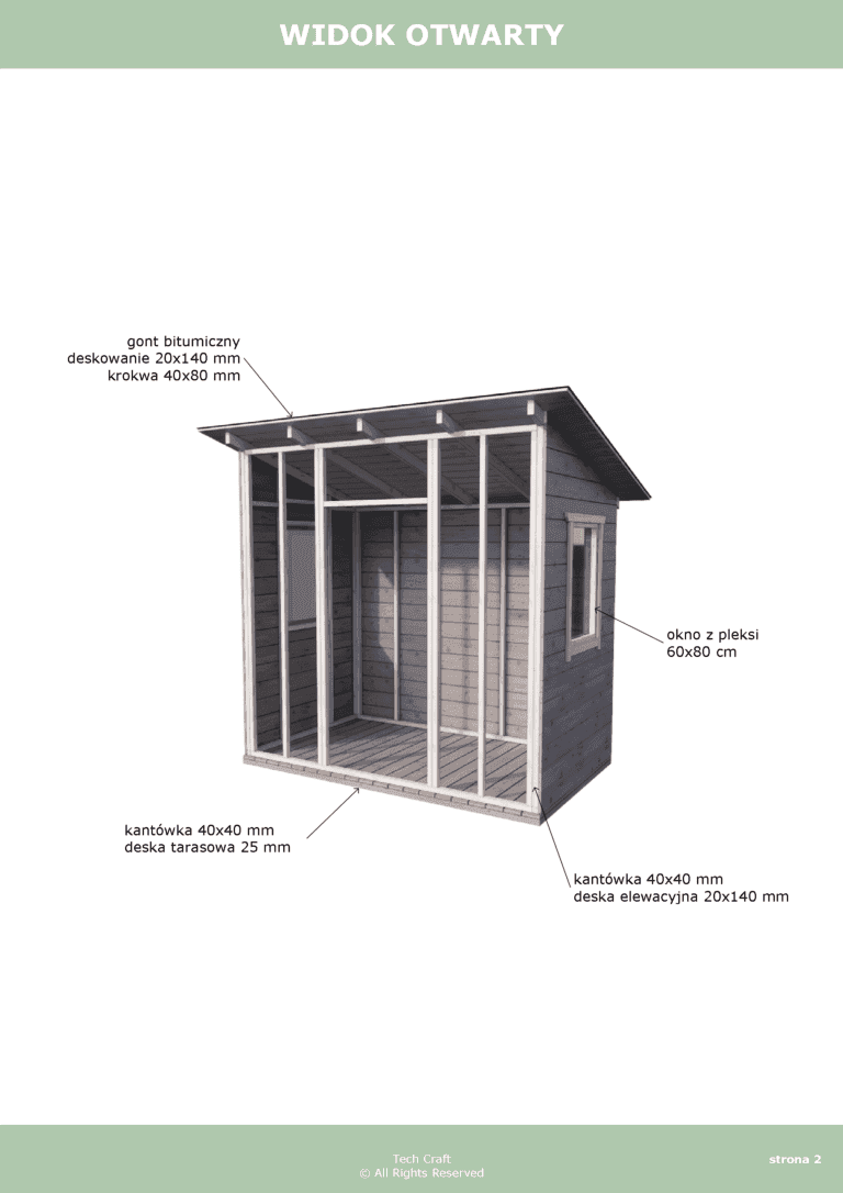 Domek gospodarczy drewniany na narzędzia, jednospadowy 2,5x1,5m