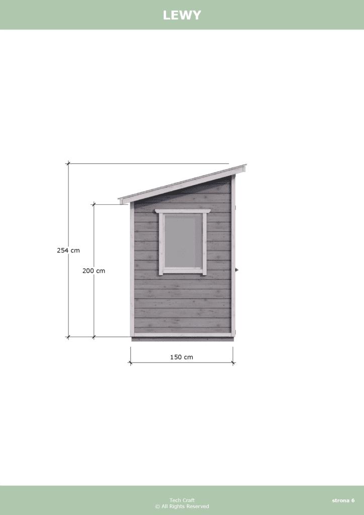 Domek gospodarczy drewniany na narzędzia, jednospadowy 2,5x1,5m