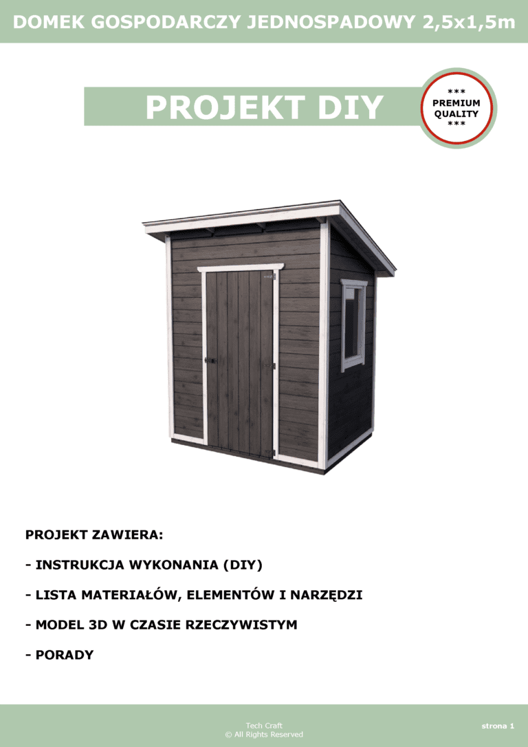 Domek gospodarczy drewniany na narzędzia, jednospadowy 2x1,5m
