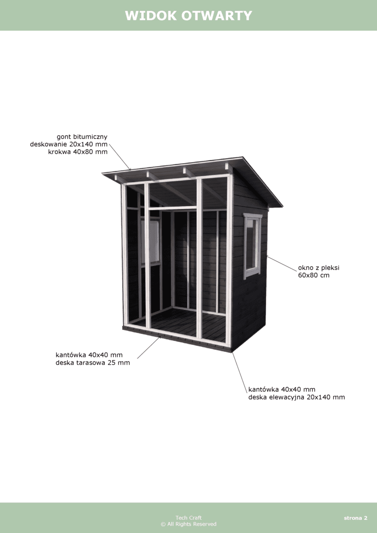 Domek gospodarczy drewniany na narzędzia, jednospadowy 2x1,5m