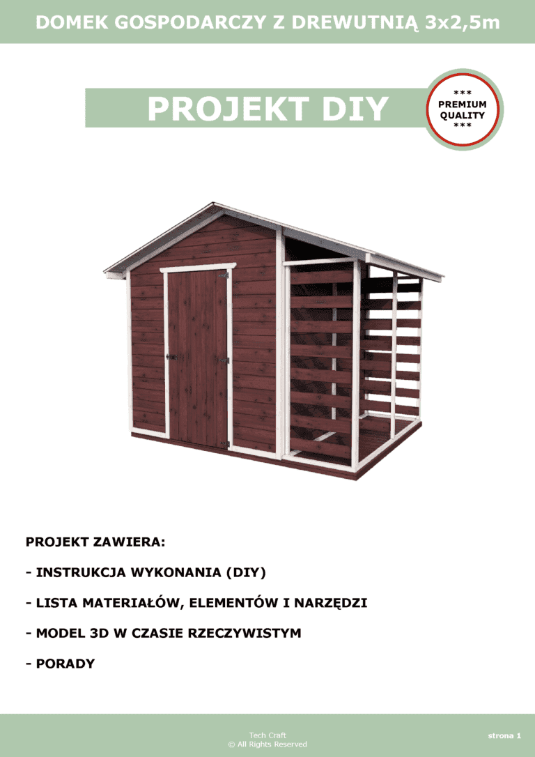 Domek gospodarczy drewniany na narzędzia z drewutnią 3x2,5m