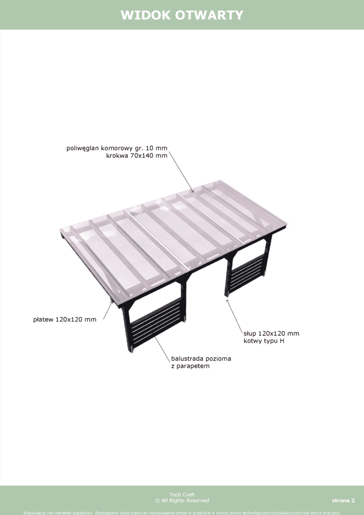 Zadaszenie tarasu poliwęglanowe 5,5x3m