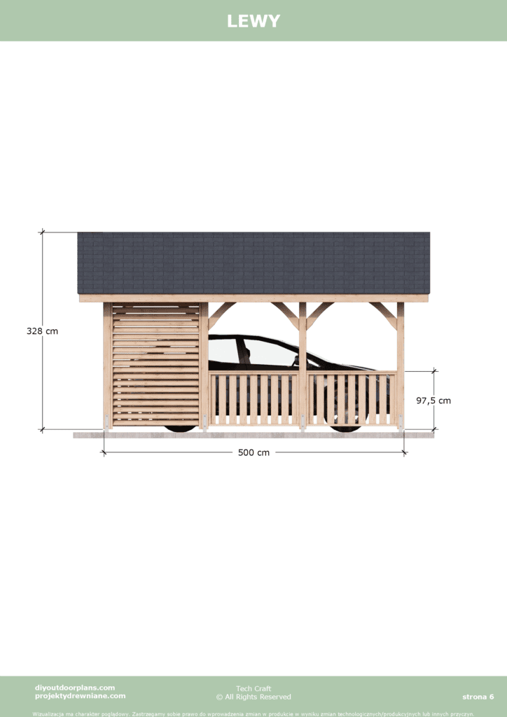 Carport wiata garażowa drewniana Altana 5x3,5m lewy