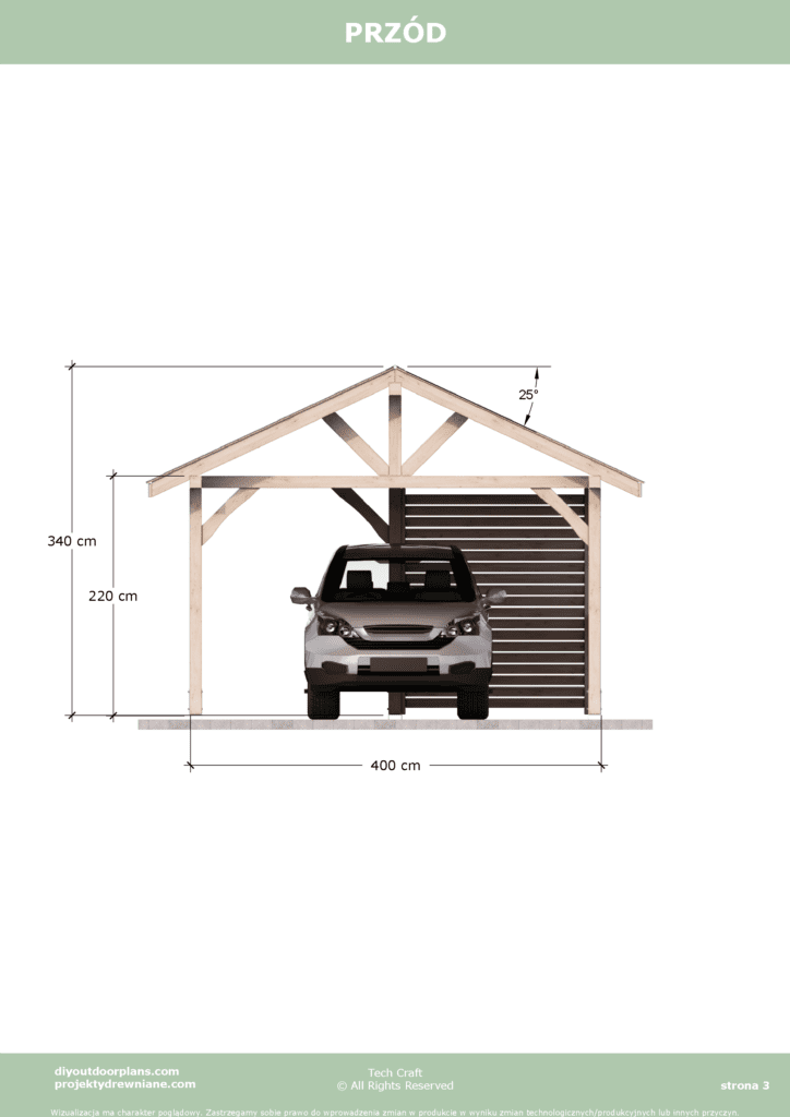 Carport wiata garażowa drewniana Altana 6x4m przód