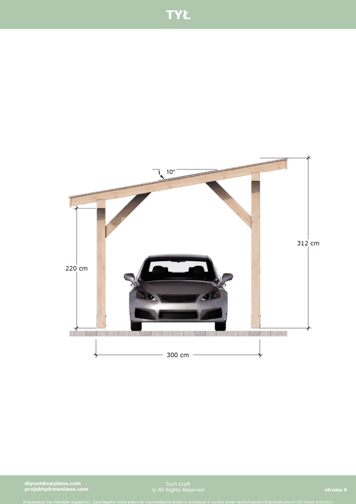 Carport wiata garażowa drewniana zadaszenie 5×3 wolnostojąca tył