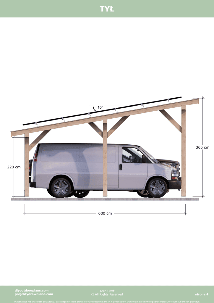 Carport Wiata garażowa drewniana pod fotowoltaikę 12x6m tył
