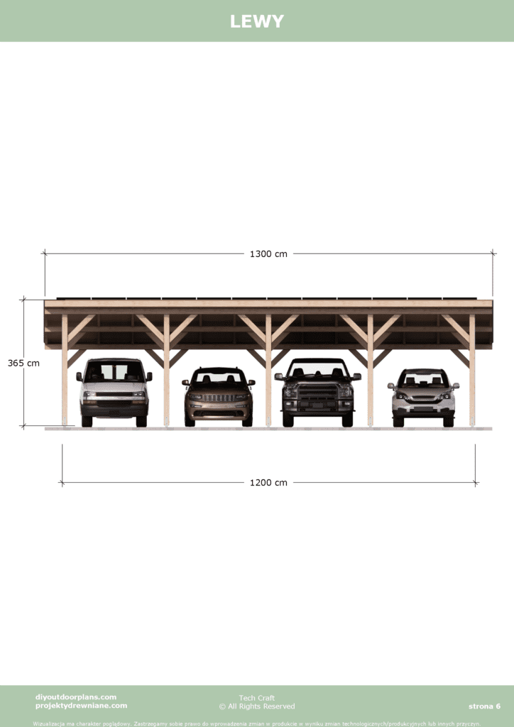 Carport Wiata garażowa drewniana pod fotowoltaikę 12x6m lewy